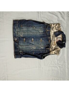 Evolution in Design Denim Vest with Camouflage Accent